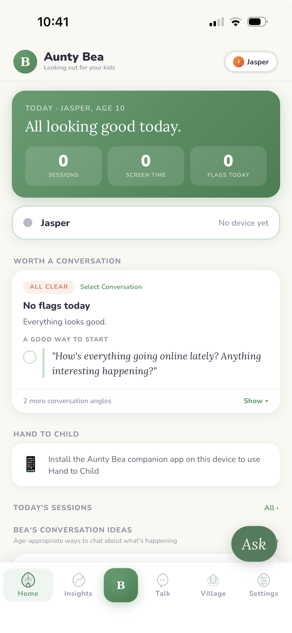 Family dashboard home screen